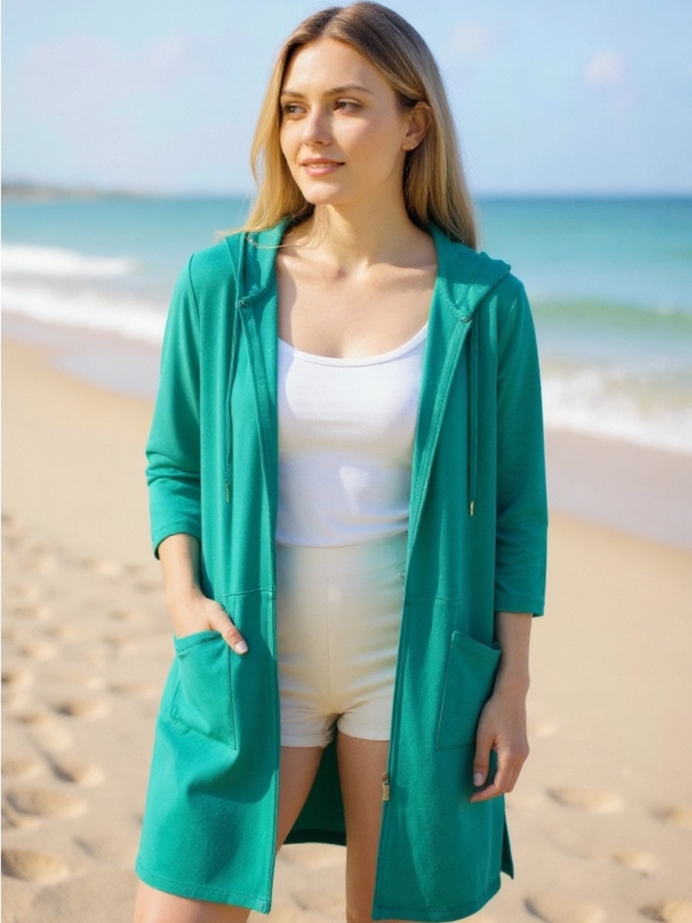 Denim&Co Aqua Hooded Swim Cover-Up